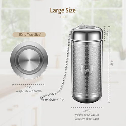 Tea Strainers for Loose Tea, Extra Fine Mesh Tea Infuser, 316 Stainless Steel & Updated Slim Threaded Lid, Loose Leaf Tea Steeper for Black Tea, Rooibos, etc (1 Pack - Large) - size: Large