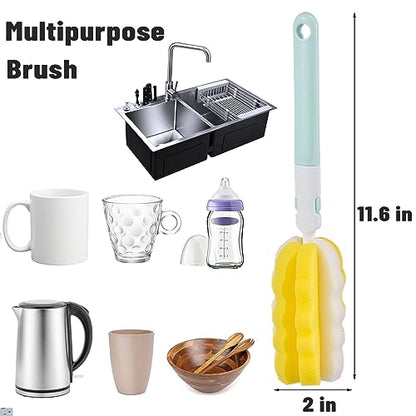 INVODA 4PCS Bottle Brush Long Handle Cup Cleaner Brush Sponge Bottle Scrubber Detachable Handle Portable Sponge Cleaning Brush for Baby Bottle Dishwashing Kitchen Clean Glasses Mugs (4 PCS) - color: Yellow Sponge Brush 4pcs