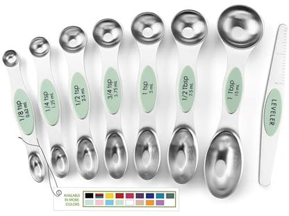 Spring Chef Stainless Steel Magnetic Measuring Spoons Set of 8 with Leveler, Dual Sided Teaspoon & Tablespoon Set, Nesting Metal Kitchen Gadgets for Baking & Cooking, Fits in Spice Jars - Pistachio - color: Pistachio, size: 1-Pack