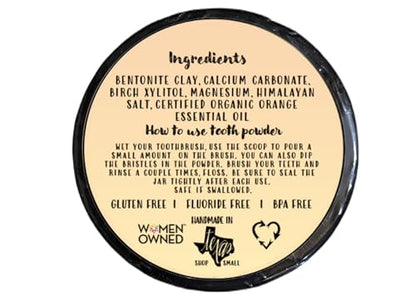 Simply Sooney Remineralizing Orange I Organic Ingredients I Xylitol for Cavities I Vegan Cruelty Free Formula I Fluoride Free Mineral Tooth Powder (1.5 oz BPA Free Plastic Jar)