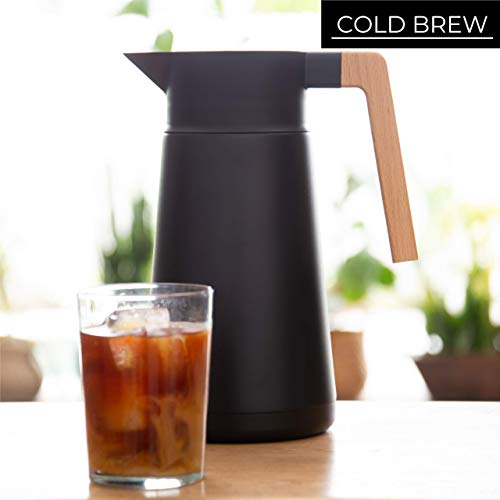 Thermal Coffee Carafe 68 Oz - Stainless Steel Insulated with Tea Infuser | Hastings Collective Double Wall Vacuum Carafe, Keeps Drinks Hot for Hours, Push-Button Pour, Coffee Tea Cold Brew, Black - color: Black