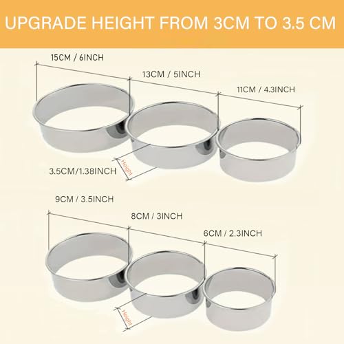 6 Packs Large Biscuit Cookie Cutter Set,Stainless Steel Round Cookie Cutter Molds,2/3/3.5/4/5/6 Inch, Large 6" 5" Cookie Baking Tool Set with Accessories for Pastry,Donut,Fondant,Cake,Cookie,Dumpling