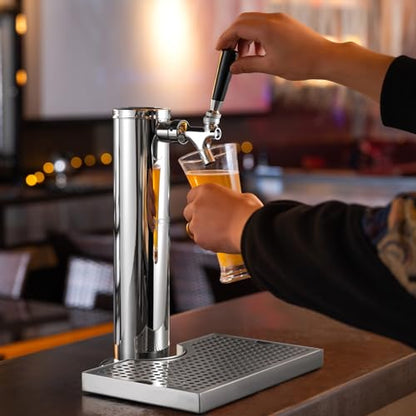 VEVOR Kegerator Tower Kit, Single Tap Beer Conversion Kit, Stainless Steel Keg Beer Tower Dispenser with Dual Gauge CGA320 Regulator & D-System Keg Coupler, Beer Drip Tray for Party Home - style: Single Tap