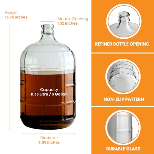 FastRack 3 Gallon Glass Carboy | Clear Fermenter for Wine & Beer | Italian Glass Carboy for Home Brewing, Fermentation Jar & Storage | Durable Wine Carboy & Fermenting Jug | #7 Stopper NOT INCLUDED - size: 3 Gallon