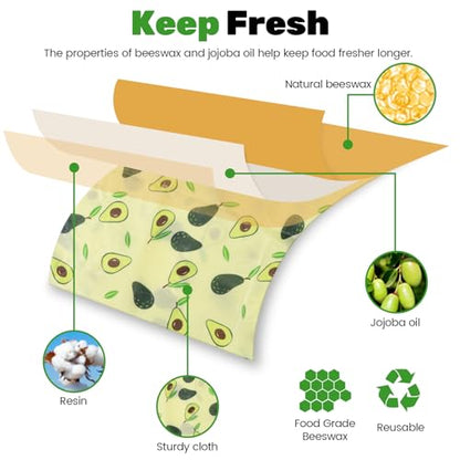 2 Pack Beeswax Wraps Bag for Food, 14x10in, Reusable Bread Bags for Homemade Bread, Beeswax Paper Food Storage Wrap for Sourdough, Sandwich, Cheese, Fruit, Snack, Avocado - style: Avocado