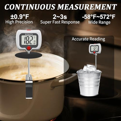 BOMATA Digital Candy Thermometer with Pot Clip, Deep Fry Oil Thermometer with Rotatable Display & Long Probe, for Candy Candle Making, Cooking, Food, Liquids, Water, Sugar.. White - color: White