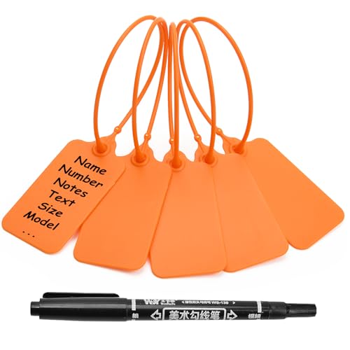 50 Orange Blank Plastic Tags for Labeling Waterproof Hanging Labels Writable Tags Seal Plastic Marking Label for Clothes Bags Keys Inventory with One Marker Pen - color: Orange, size: 50 PCS