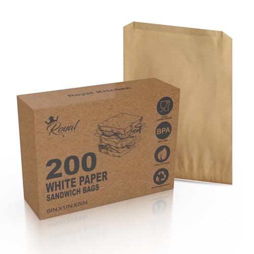 Kraft Paper Sandwich Style Bags (200) 6"x 1"x 8" Dry Wax Grease Resistant Bags. Perfect for Sandwiches, Cookies, Pastries, Take Out, and Gifts. Made in USA. - color: Brown
