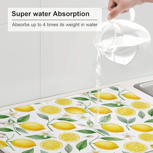 Lemon Dish Drying Mat for Kitchen Counter Microfiber Absorbent Dish Draining Reusable Washable Extra Large 24" x 18" (Lemon, 18x24in) - color: Lemon