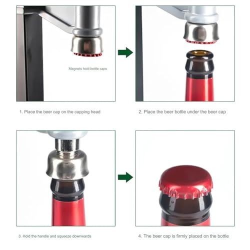 Manual Bottle Capper Tool, Manual Bottle Capper with Non-Slip Base and Adjustable Handle, No Need Electricity, Reinforced, Height Adjustable, Lever-Action for Homebrew Beer, Soft Drinks