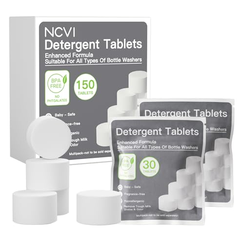 NCVI 150 PCS Detergent Washing Block Tablets, All-in-one Stain Removal, Sterilization and Deodorization Effect Compatible with NCVI/Momcozy/Baby Brezza/Grownsy Bottle Washer Machine Soap, Low-foaming