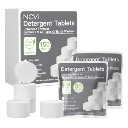 NCVI 150 PCS Detergent Washing Block Tablets, All-in-one Stain Removal, Sterilization and Deodorization Effect Compatible with NCVI/Momcozy/Baby Brezza/Grownsy Bottle Washer Machine Soap, Low-foaming
