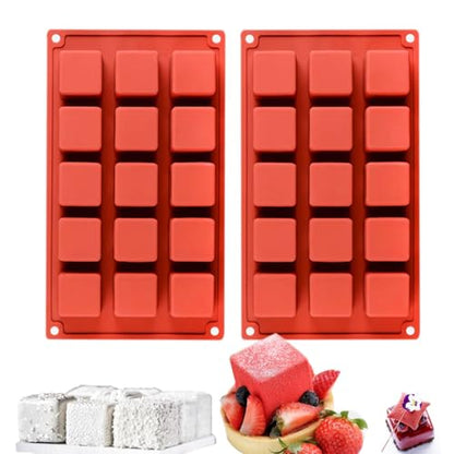 Silicone Mousse Cake Mold, 15-Cavity Mini Square Baking Mold for Chocolate, Truffle, Soap, 2 Pack, 11.7 x 6.8 x 1.5IN - color: 2 PACKS Silicone Mousse Cake Molds Z237