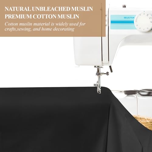 PEASUG 100% Cotton Muslin Fabric, 59 Inch X 2 Yards Muslin Fabric by The Yard, Medium Weight Draping Fabrics Suitable for Sewing Embroidery, Garments, Crafts Material-Black - color: Black, size: 2 Yards