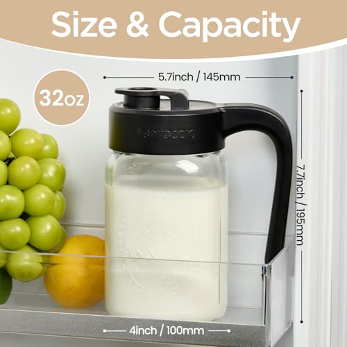 32 oz Glass Pitcher with Lid, 1 Quart Mason Jar Pitcher with Lid Airtight, Breast Milk Storage for Fridge, Ideal for Cold Brew Coffee, Iced Tea, Sun Tea, Juices - color: Black