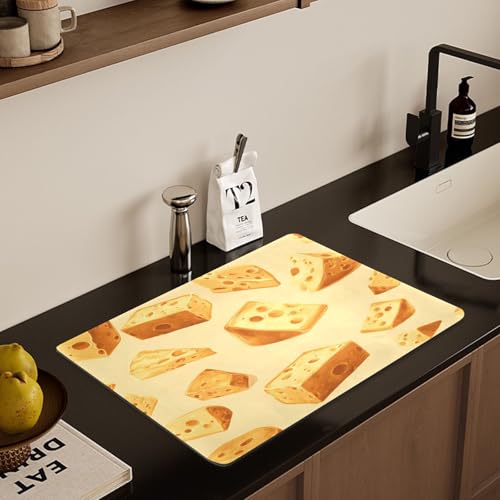 Yellow Cheese Dish Drying Mat for Kitchen Counter, Small Drainer Mats with Non-slip Rubber Backed, Dish Drainer Rack Mats for Coffee Maker Coffee Pot - size: 15.7" x 11.8"