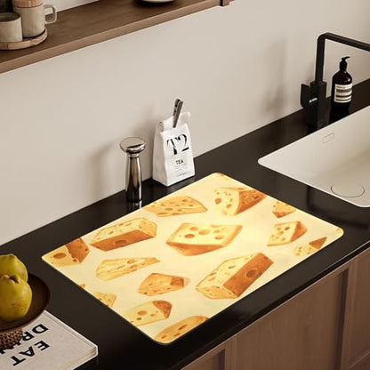 Yellow Cheese Dish Drying Mat for Kitchen Counter, Small Drainer Mats with Non-slip Rubber Backed, Dish Drainer Rack Mats for Coffee Maker Coffee Pot - size: 15.7" x 11.8"