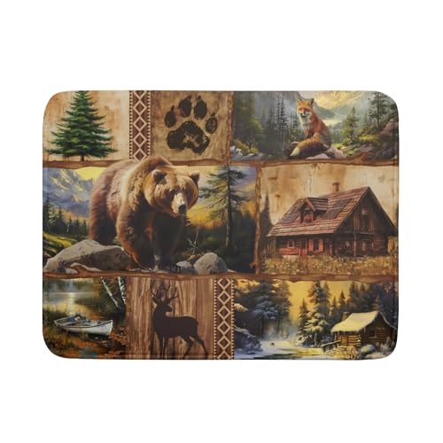 Bear Deer Fox Dish Drying Mat Rustic Cabin Lodge Dish Drainer Mats 18x24 Inch Absorbent Washable Dishes Rack Pad for Sink Kitchen Counter - color: Bear Deer Fox, size: 18" x 24"