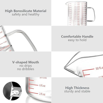 WhiteRhino Glass Measuring Cup,6Cup/1500ml/50oz Liquid Measuring Cups, Measuring Cup With Handle and V-Shaped Spout, Glass Beaker with Three Scales (OZ, Cup, ML), Dishwasher/Freezer/Microwave Safe - color: 6 Cup / 1500ml / 50oz - Glass