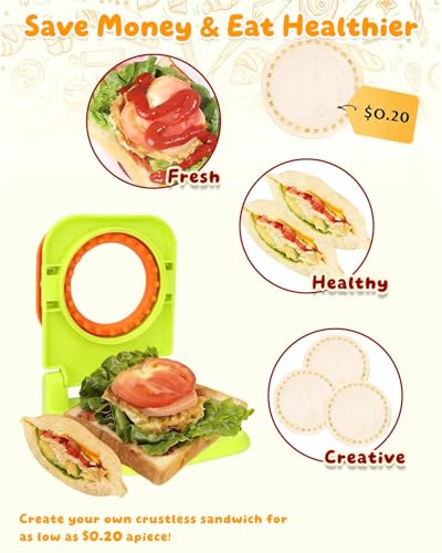 CHICHAUS Uncrustable Sandwich Maker,Sandwiches Pocket Circle Shape 3.7Inch Sandwich Cutter and Sealer,Sandwich Cutter for Kids Breakfast and lunchboxes (Green/Orange) - color: Green/Orange