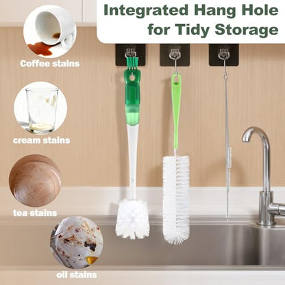 XYFuuee 5 Pack Bottle Brush Set, 5 in 1 Water Bottle Cleaning Brush, Long Handle Narrow Cup Cleaner, 3 Straw Brushes for Stanley, Travel Nipple Detail Washer Brush for Wine Lid Gap (Green) - color: Green