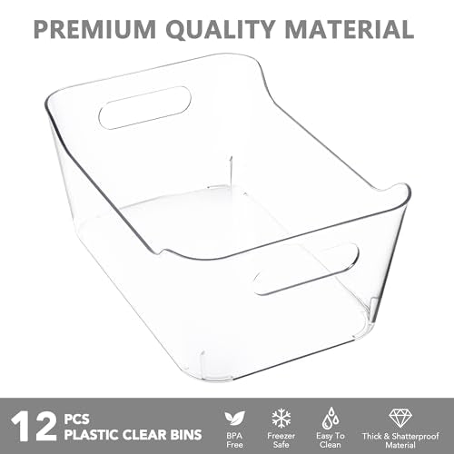 Tiawudi 12 Pack Plastic Storage Bins, Multi-Use Organizer Bins, Pantry Organizer, Clear Storage Containers for Home, Kitchen, Office, Cabinet, Shelf and Fridge Organization