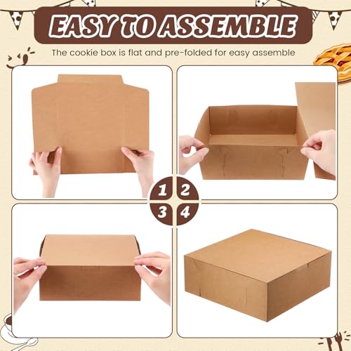 36 Pack Pizza Bakery Boxes 8" x 8" x 3" Kraft Square Bakery Boxes for Pie, Cookies, Cheesecake, Chocolate Covered Strawberries, Dessert Brown Paper Cardboard Container for Treats - size: 8 x 8 x 3 inches
