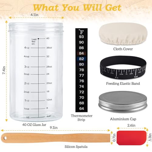 40 Oz Sourdough Starter Kit 2 Pack– Extra Thermometer Strips and Breathable Covers Included in Sourdough Starter Jar – A Perfect Sourdough Bread Starter Kit for Beginners to Expert - color: 40 OZ/2 Pack