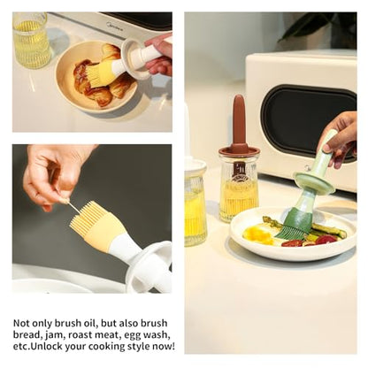 Oil Dispenser with Brush - Glass Olive Oil Dispenser for Kitchen, 3 IN 1 Oil Dispenser Bottle with Silicone Basting Brush for Cooking Vinegar Sauce BBQ Grill Frying (White) - color: White, style: 1 Pack