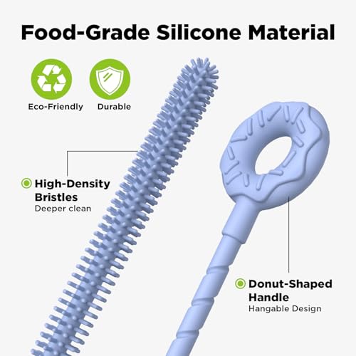 Silicone Straw Cleaner Brush, 2 Pcs Reusable Cleaning Brushes for Straws, 6mm&9mm, Blue - color: Blue
