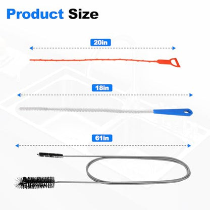 P Trap Cleaner Set,3 IN 1 P Trap Brush | Extra Long Cleaning Set with Drain Snake Remover,Wire Brush and All Bristle Brush, for Shower Kitchen Sink Bath Tub Bathroom
