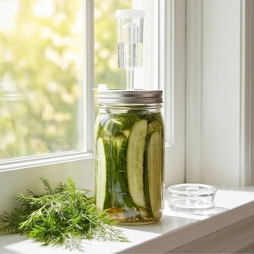 32oz Glass Fermentation Set Featuring Escape Mechanism and Adjustable Seal for Homemade Preserves Cabbage and Fermented Tea Kimchi Making Container