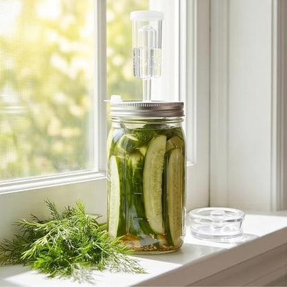Opening Preserving Set Featuring Metal Lid and Glass Weight for Vegetable Culturing Homemade Sauerkraut Maker