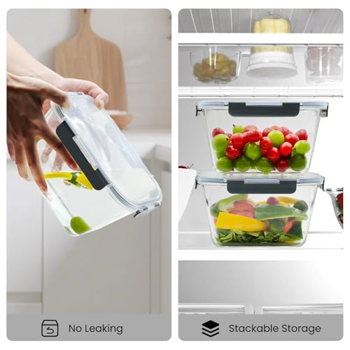 2 Pack Large Glass Storage Containers with Lids 85oz/10.5cup Big Airtight Glass Food Storage Containers for Rotisserie Chicken Watermelon Meal Prep, BPA Free, Freezer Dishwasher Oven Safe - color: gray