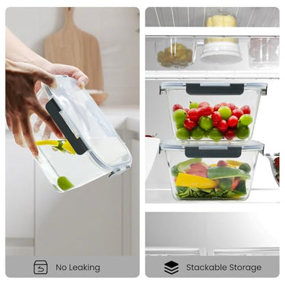 2 Pack Large Glass Storage Containers with Lids 85oz/10.5cup Big Airtight Glass Food Storage Containers for Rotisserie Chicken Watermelon Meal Prep, BPA Free, Freezer Dishwasher Oven Safe - color: gray