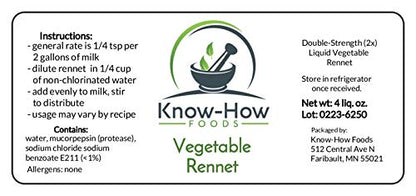 Liquid Vegetable Rennet (2x, double strength) (4 oz.) - size: 4 oz.