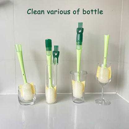 5 in 1 Bottle Cleaning Brush Set, Multifunctional Cleaning Brushes, 5 in 1 Bottle Brush, Cup Lid Clean Brushes, Straw Cleaner, Detail for Baby Bottle Nipple, 2 Pack Set - color: Green