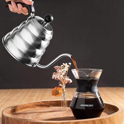 Mixpresso Gooseneck Pour Over Coffee Kettle, Barista Pour Control Design, Ideal for Coffee and Tea, High-Grade Stainless Steel 1.2 Liter 40 Oz, Induction Cooker Stovetop Kettle Stainless Steel - color: Stainless Steel