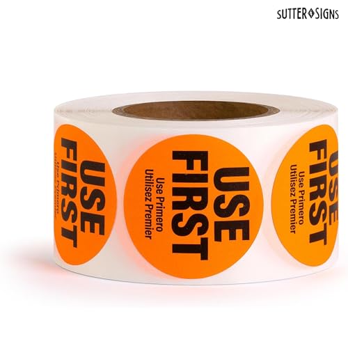 1000 Labels Use First Stickers for Food Service, 1.5-inch Wide, Orange by Sutter Signs - color: Orange