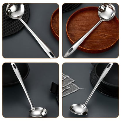 2pcs Stainless Steel Soup Ladle with Pour Spout Fat Separator Strainer Oil Skimmer for Cooking and Serving Household Kitchen