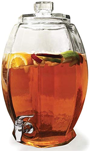 Circleware Cranston Beverage Dispenser with Glass Lid, Sun Tea Jar with Spigot Kitchen Entertainment Glassware Drink Water Pitcher for Juice, Wine, Kombucha and Cold Drinks, Clear, Huge 3 Gallon