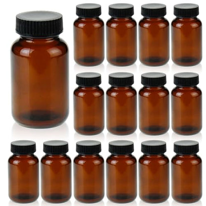120 ml(4 OZ) Amber Glass Wide Mouth Packer Bottle with Black Ribbed Cap, UV Light Resistant Jars for Pills, Capsules, Essential Oils, DIY Salves - Airtight Storage Container，Pack of 24 bottles - size: 4 OZ