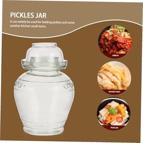 Airtight Glass Pickle Jar 5lb Large Capacity Fermentation Crock with Water-sealed Lid Set Including Inner Cover, Brush, and Tongs for Home Kimchi and Sauerkraut Storage