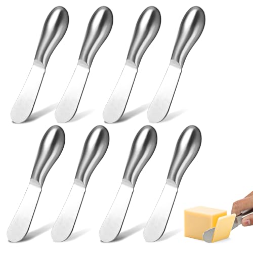 WLLHYF 8 Pcs Cheese Spreader Knives, Mini Cheese and Butter Spreader Knife Set Stainless Steel Sandwich Cream Cake Butter Knives for Christmas Thanksgiving Day