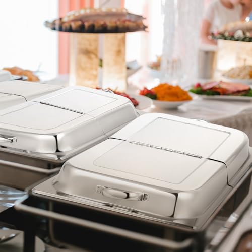 Blulu 2 Pack Hinged Dome Cover with Handle, 21. 65 x 13 x 2. 56 Inch, Steam Table Pan Hotel Pan Cover Stainless Steel Hinged Dome
