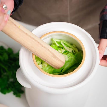 Fermentation Crock 3.8Liter/1 Gallon Stoneware Pot for Fermenting, Pickling Kimchi, Pickles, Vegetables, Kombucha - Glazed Fermenter with Stone Weights, Lid & Pickle Tamper-White Crock - color: White