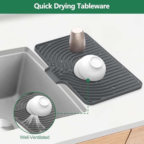 GUUKIN Silicone Dish Drying Mat,17.7" x 11.8 " Drying Matt Kitchen Counter, Dish Drying Rack Mat, Easy Clean Pad for Countertop Protection, Multi-Functional Use, Not applicable Bumps up sink (Grey) - color: Gray, size: 17.7" x11.8"
