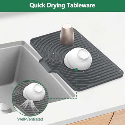 GUUKIN Silicone Dish Drying Mat,17.7" x 11.8 " Drying Matt Kitchen Counter, Dish Drying Rack Mat, Easy Clean Pad for Countertop Protection, Multi-Functional Use, Not applicable Bumps up sink (Grey) - color: Gray, size: 17.7" x11.8"