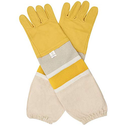 DZXZY Professional Beekeeping Gloves Hornets Premium Goatskin Leather Beekeeing Supplies with Long Canvas Protective Vented Sleeves & Elastic Cuffs.L Large - size: Large (Pack of 1)
