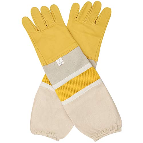 DZXZY Professional Beekeeping Gloves Hornets Premium Goatskin Leather Beekeeing Supplies with Long Canvas Protective Vented Sleeves & Elastic Cuffs.L Large - size: Large (Pack of 1)